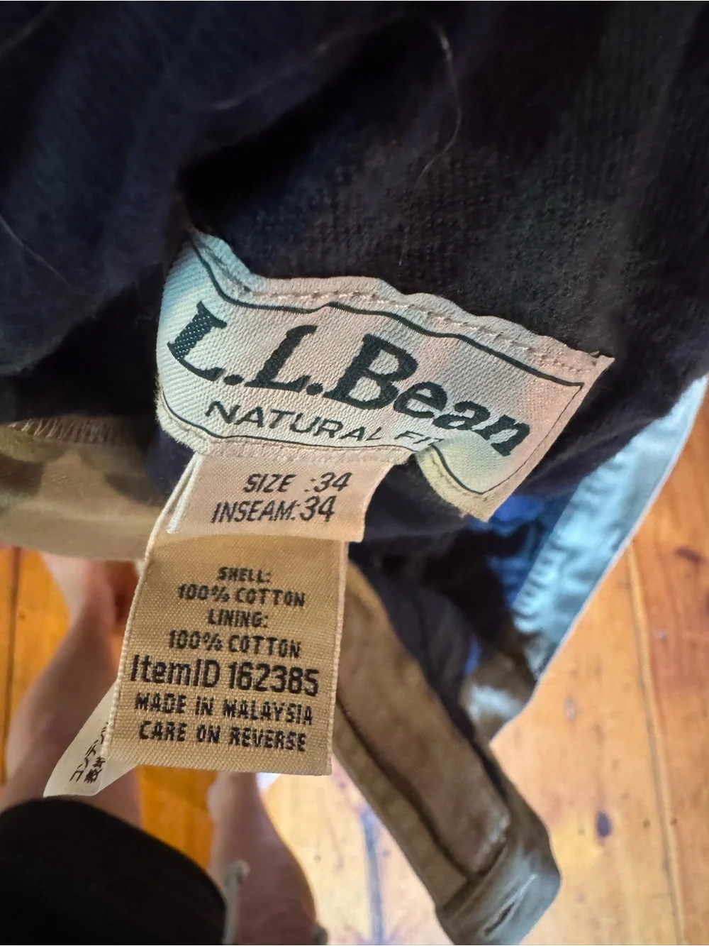 L.L. Bean Men's Tan Chino Pants flannel lined waist 34 length 34